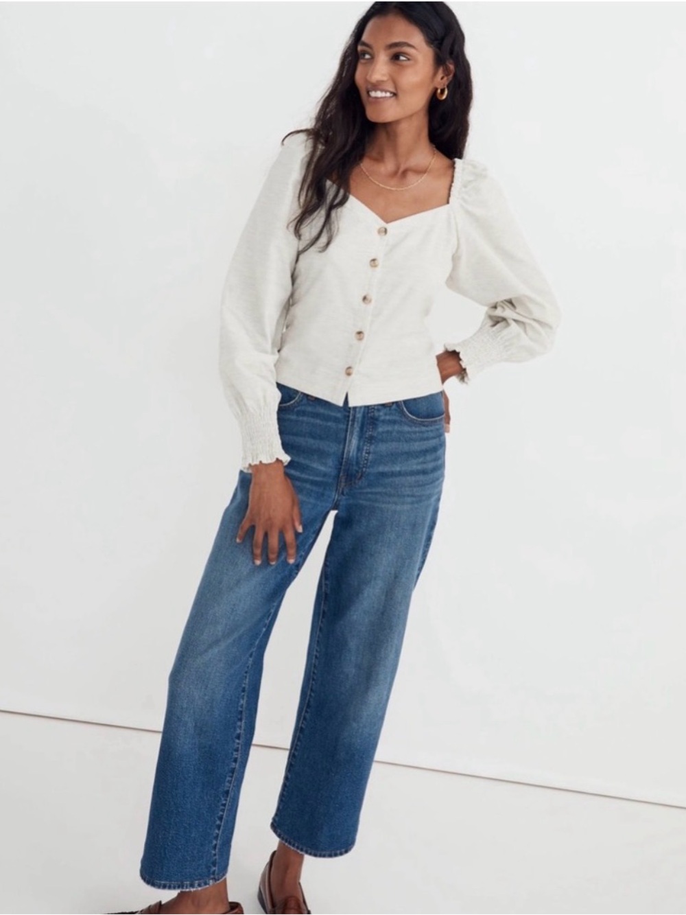 Madewell Women’s Corduroy Sweetheart Neckline Smocked Back Top Oatmeal Size 12